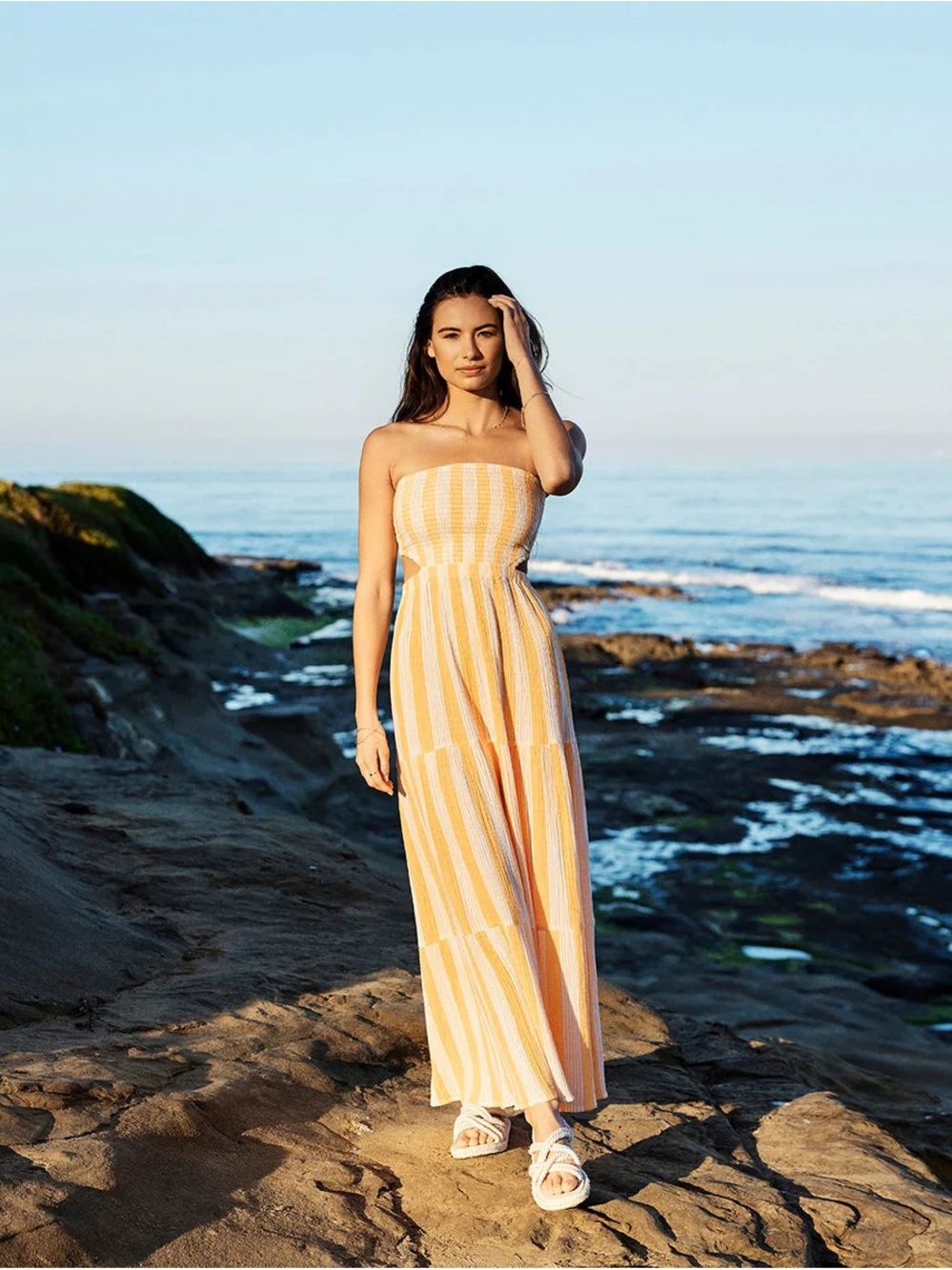 NWT! Rip Curl Premium Surf Stripe Maxi Dress in Mango